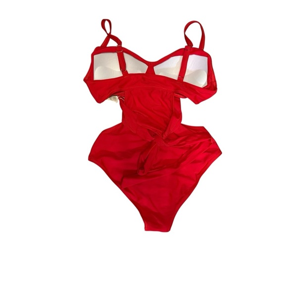 Cupshe One Piece Swimsuit Women Size L Red Cutout Tie Back Monokini Bathing Suit - Picture 4 of 12